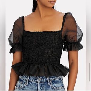 STAUD Black Sheer Puff Sleeve Blouse